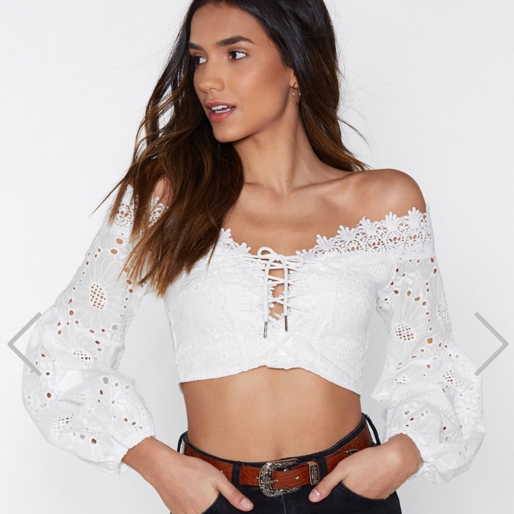 Lace up eyelet crop top